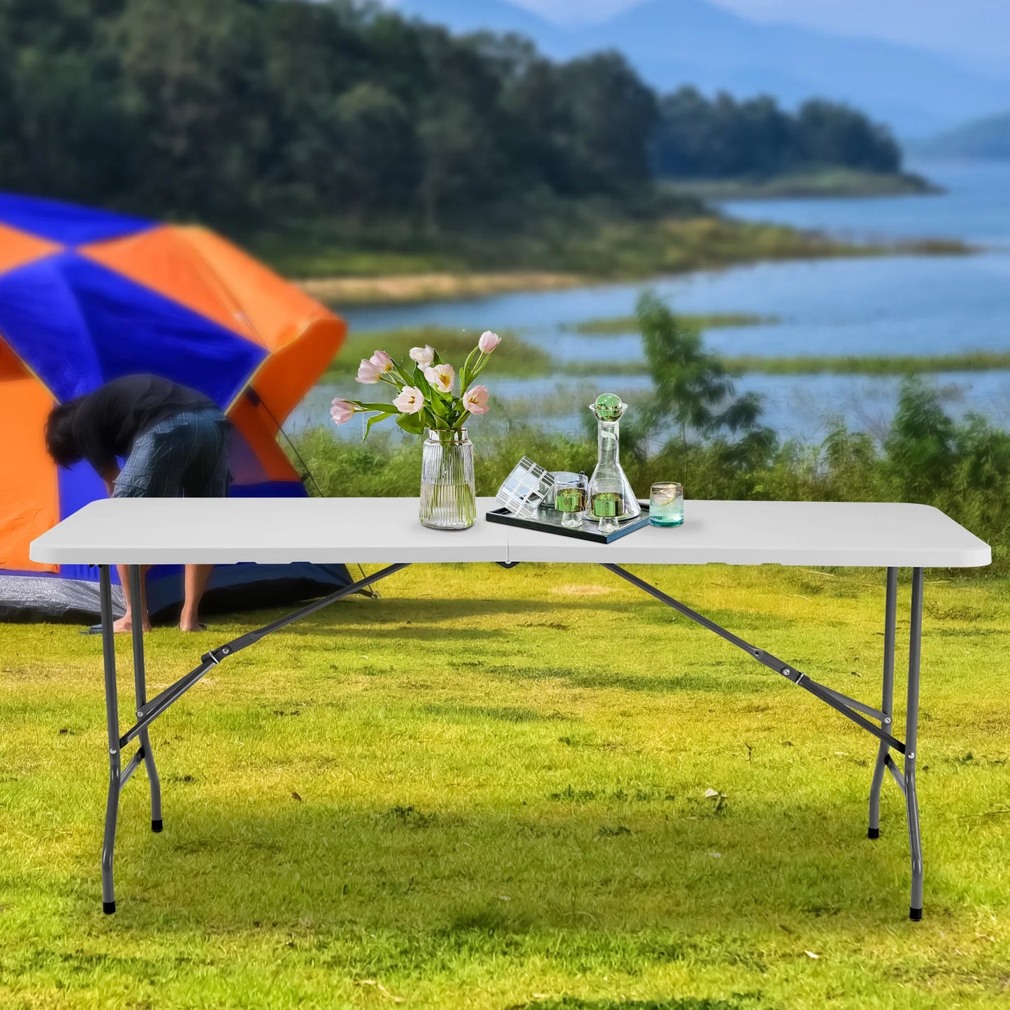 JHK Portable Folding Outdoor Camping Table Camping Hiking Heavy Duty Foldable Table with Carrying Handle Safety Lock For Camping Furniture