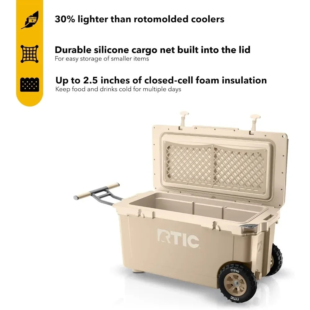Hot-selling72 Quart Ultra-Light Wheeled Cooler Hard Insulated Portable Ice Chest Box for Beach, Drink, Beverage, Camping, Picnic