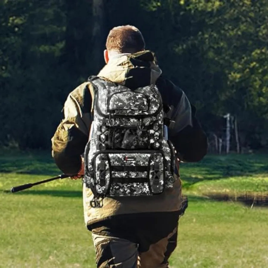 Fishing Tackle Backpack with Rod Holders and 4 Tackle Boxes, 42L Outdoor Fishing Bag with Waterproof Rain Cover