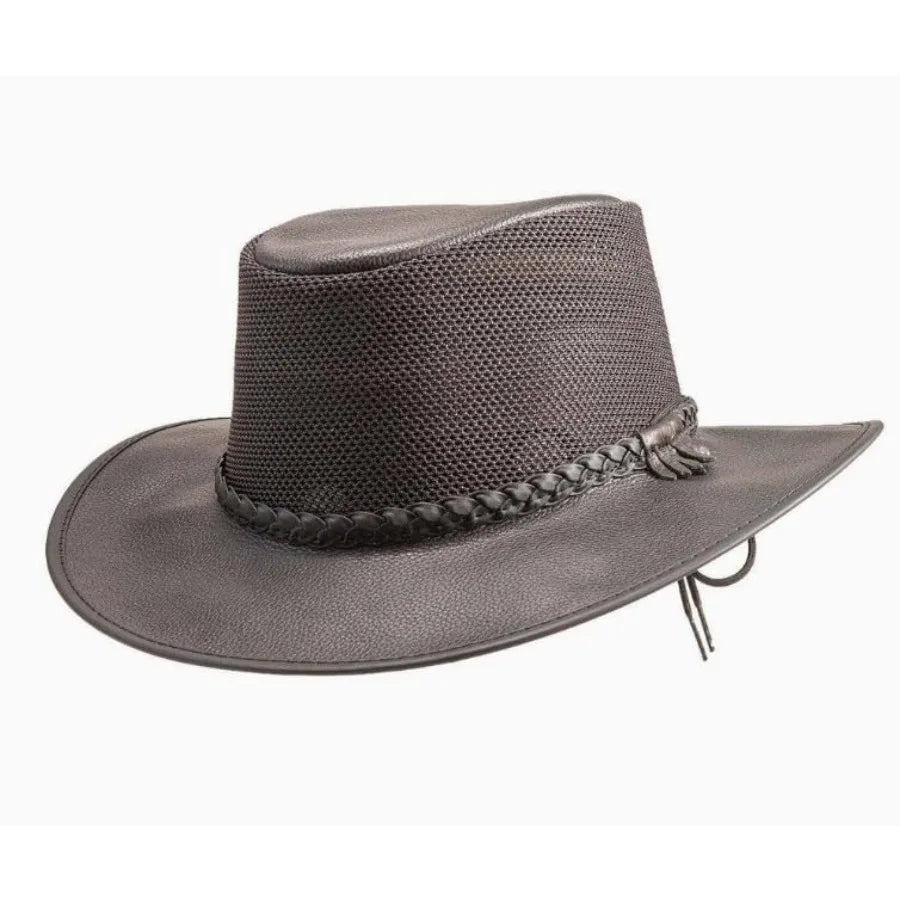 Breeze Leather Mesh Sun Hat for Outdoors Wide Brim, UPF50, Breathable Adjustable Tan and Grey