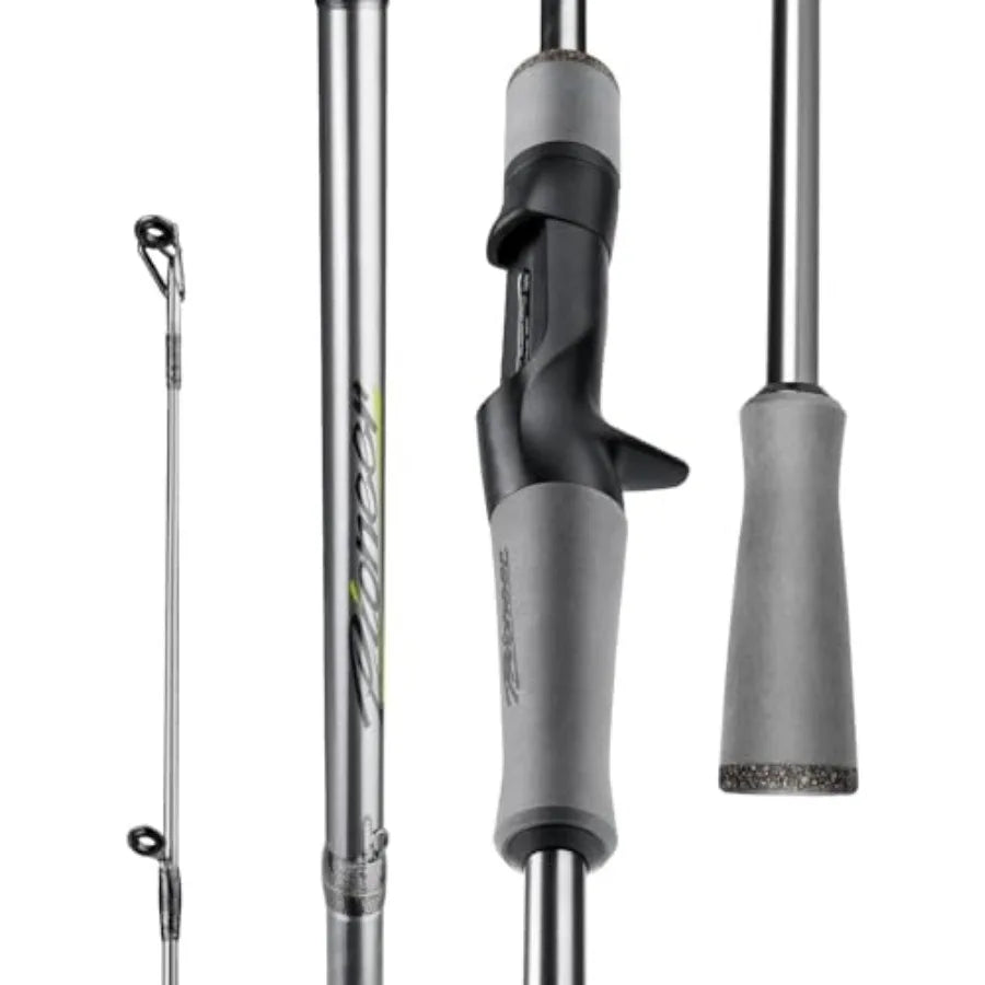 Fishing rod for largemouth, smallmouth, walleye; 24T carbon fiber; black; 2-piece baitcaster spinning rod with medium power, mo