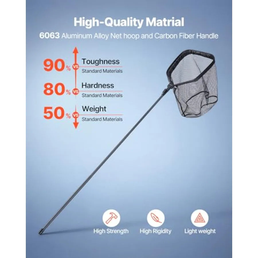 Fishing Net Foldable Landing Nets with Telescopic Handle Portable Lightweight Carbon Fiber Long Fish Gear Nylon Covered PVC Dur