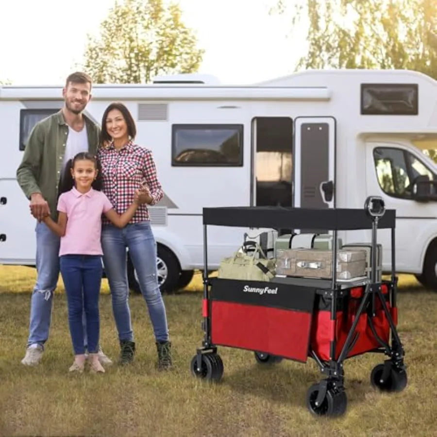 3 in 1 Wagon with Canopy 220lbs230L Wagon Cart Foldable with 7'' All-Terrain PVC Wheel and Rear Hanging Shelf