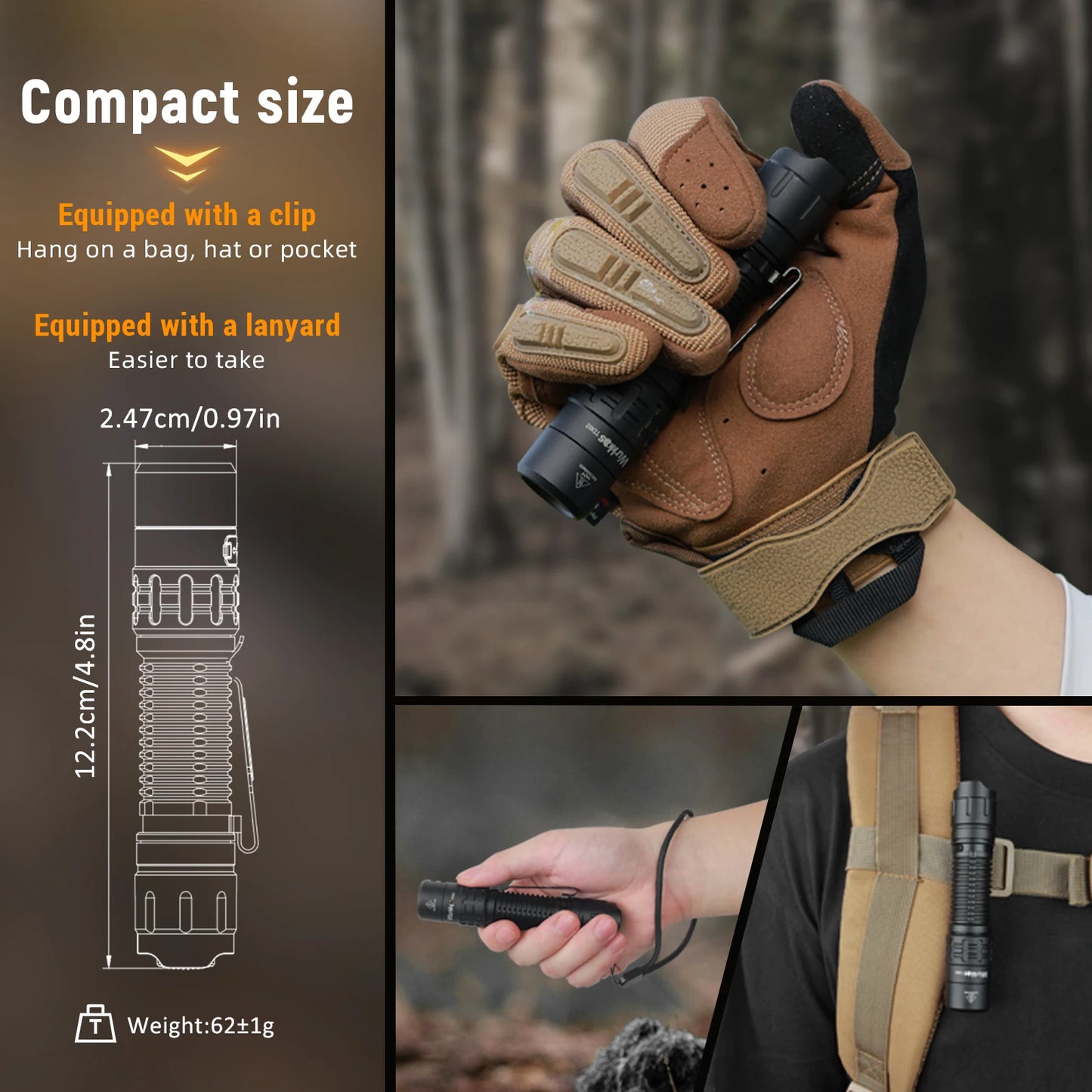 Wurkkos TD02 Tactical Flashlight 2000 Lumens 18650 Rechargeable Battery Direct Shipping from Overseas Warehouse