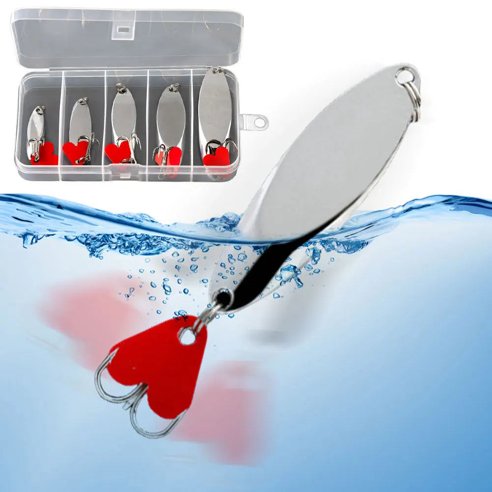 5pcs Metal Jig Spoon Spinner Fishing Lure with Fishing Tackle Box Kit Wobbler Bait Set for Bass Pike