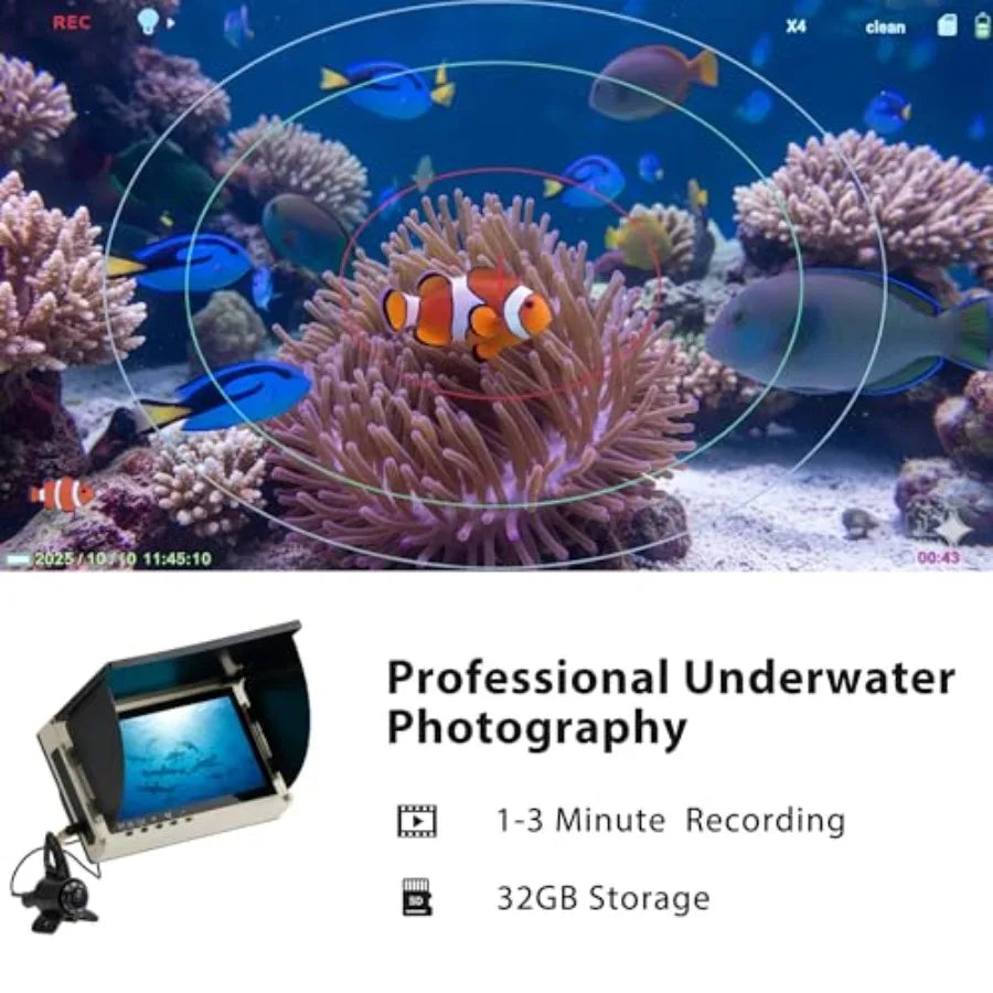 IP68 Waterproof Underwater Fishing Camera with Monitor for Ice Lake Sea Boat Kayak All-in-One Portable Fish Finder in Black wit