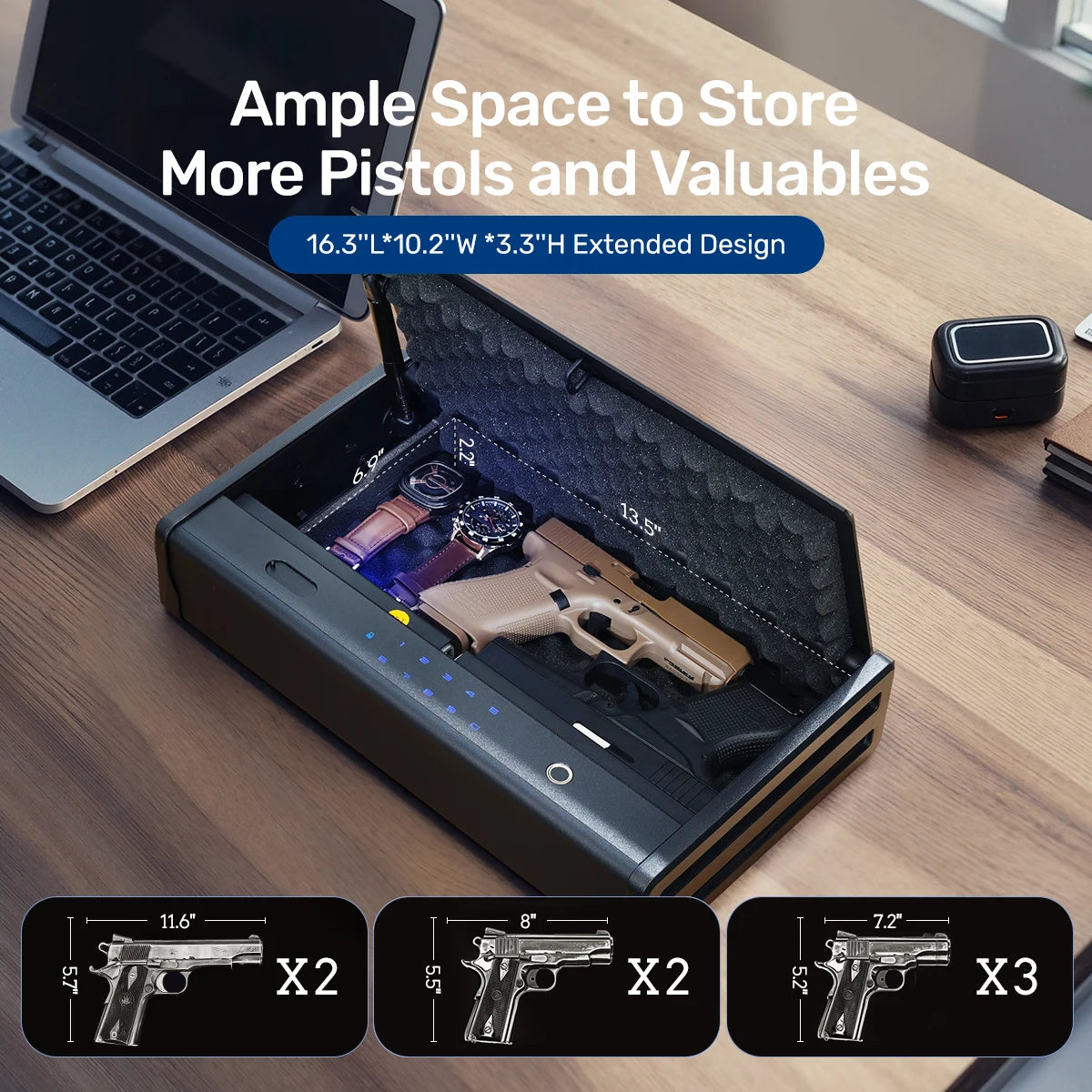 Blacksmith Biometric Pistol Safe Gun Locker Box with APP Control and Fingerprint 5-Quick Access Unlock Gun Case for 2 Pistols