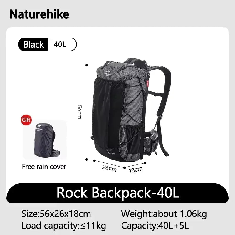 Naturehike 40L 60L Waterproof Hiking Backpack Internal Frame Camping Climbing Cycling Backpack Outdoor Sport Bag with Rain Cover