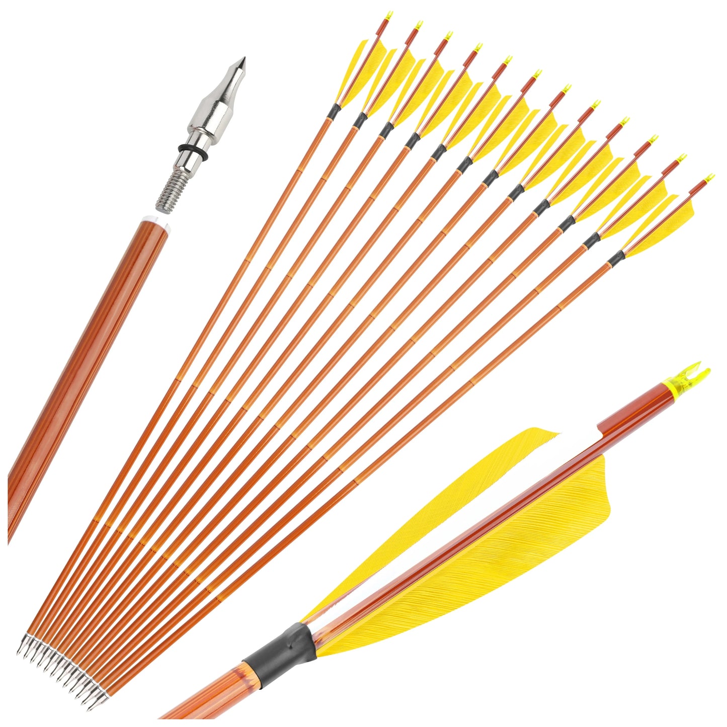 12pcs SP500 Mixed Carbon Arrows Turkey Feather 100Grain Arrowhead Hunting Arrows ID6.2mm Recurve Compound Bow Shooting
