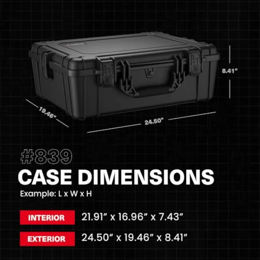 25" Large Waterproof Hard Case Model 839 with Foam, Portable Protective Storage Box for Travel, Hunting, Military, Tactical, Ma