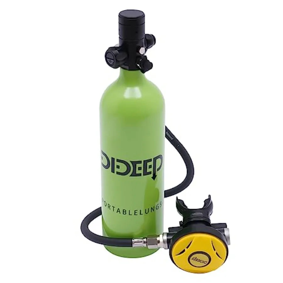 Mini Scuba Tank for snorkeling scuba diving, aluminum alloy, black, 1L capacity, 200Bar refillable, supports 15-20 min underwat