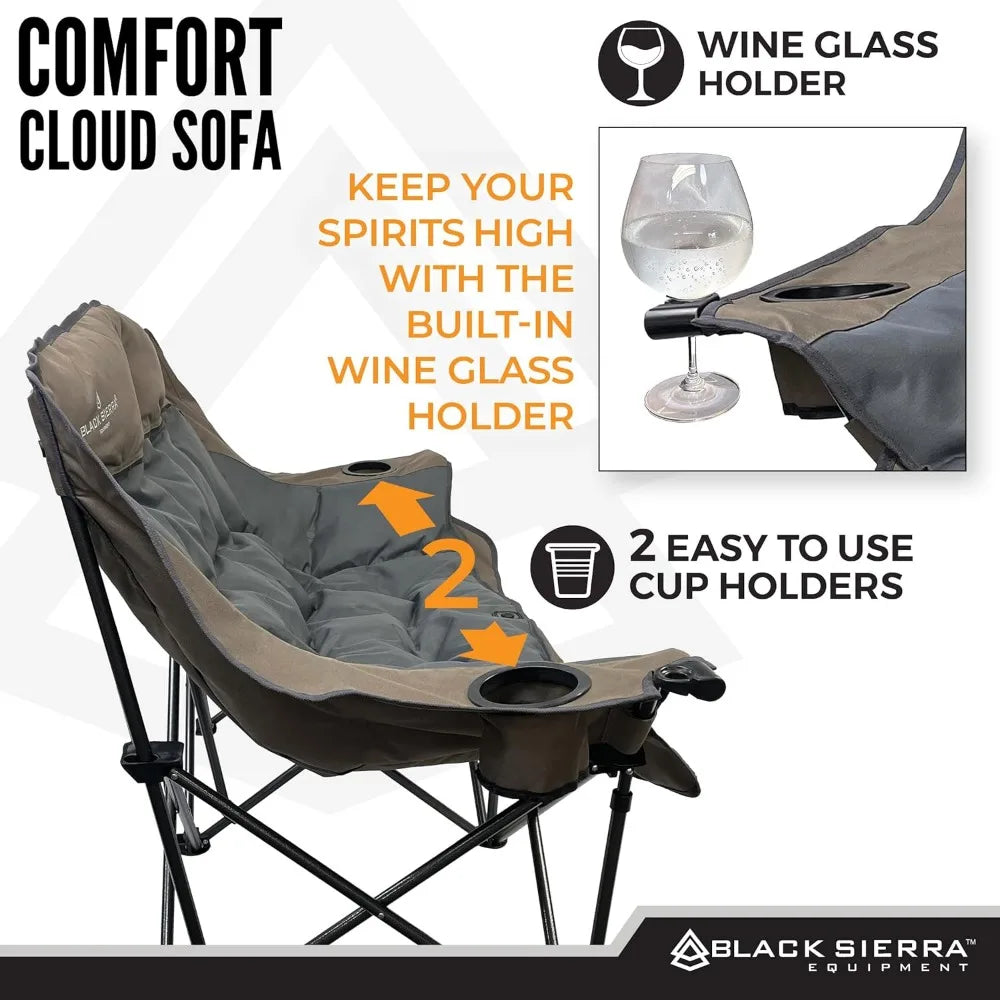 Double Camping Chair for Adults, Oversized Folding Loveseat Supports 600 lbs, Plush Padded Outdoor Couch with Cup H