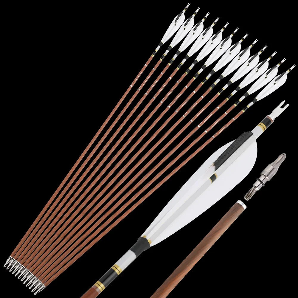 Archery Arrows 12pcs 31 Inch Pure Carbon Spine 340-600 with Turkey Feathers for Hunting Target Shooting and Daily Practice