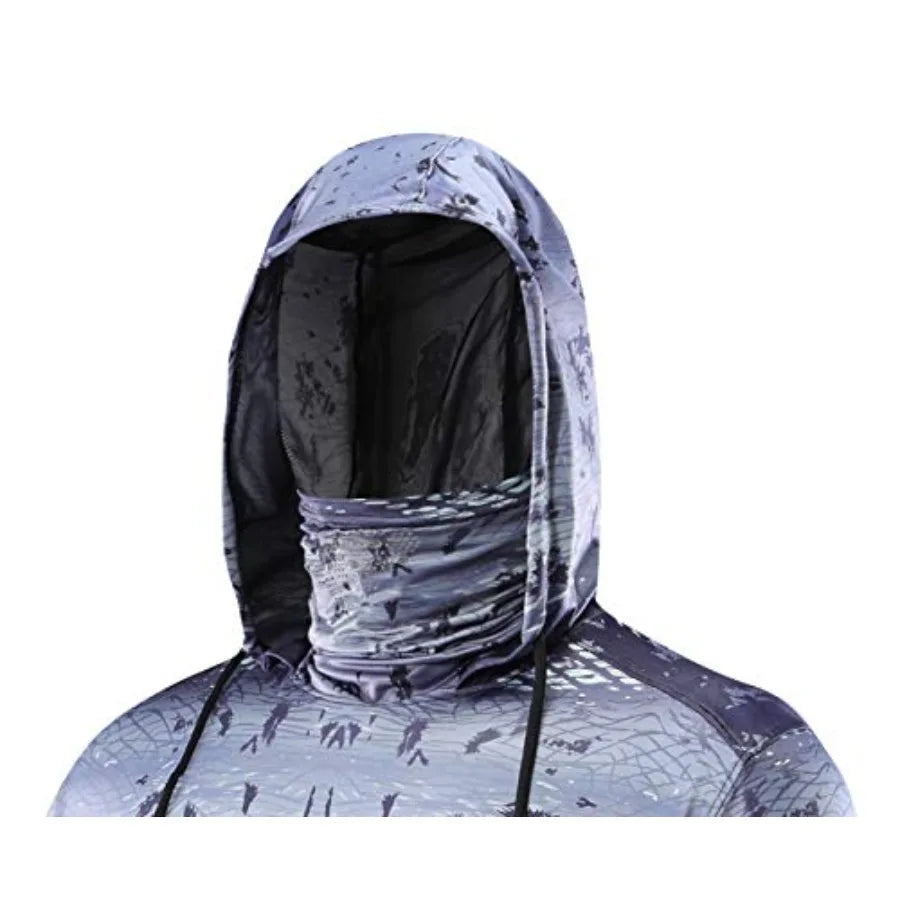 Performance Fishing Hoodie with Face Mask UPF50 Sunblock Shirt Hooded Long Sleeve with Drawstrings Pocket