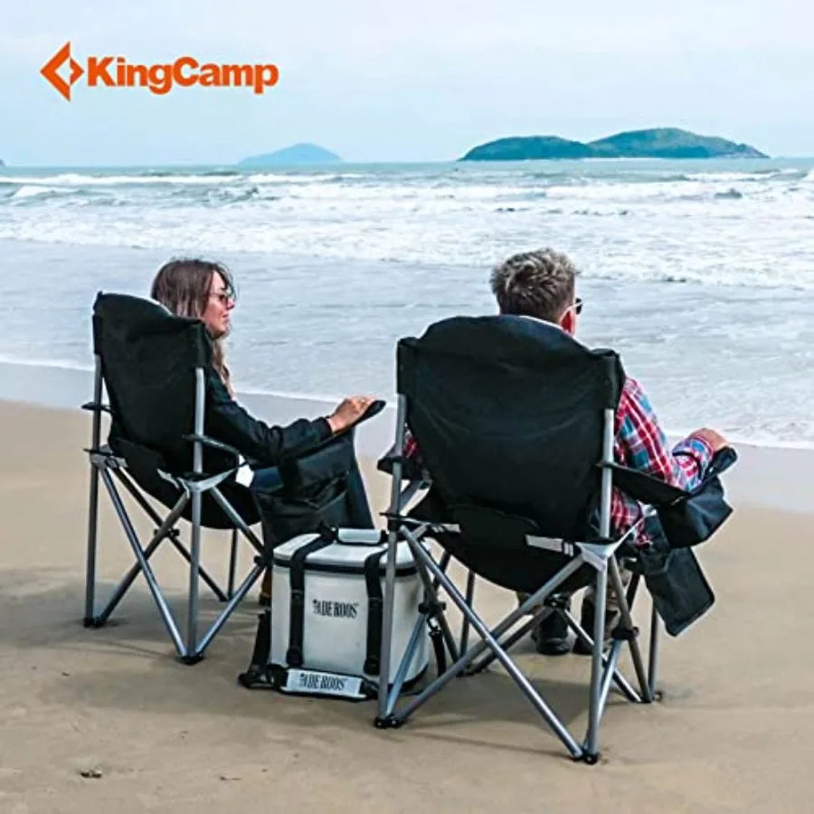 Folding Portable Camping Chairs Padded Quad Arm Chair with Cooler Bag, Cup Holder and Side Pocket, Heavy Duty Supports 300 lbs