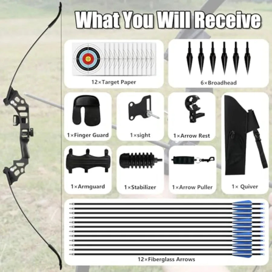 30 40lbs Recurve Bow Arrow Set for Adults RightHanded Takedown Bow with Carbon Arrows Hunting Archery Practice Kit for Outdoor