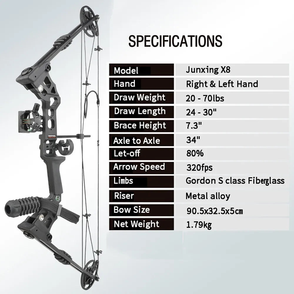 Compound Bow Arrow Set 20-70lbs Adjustable 320FPS Alloy Bow Handle for Adults Hunting Shooting Target Sports RH/LH
