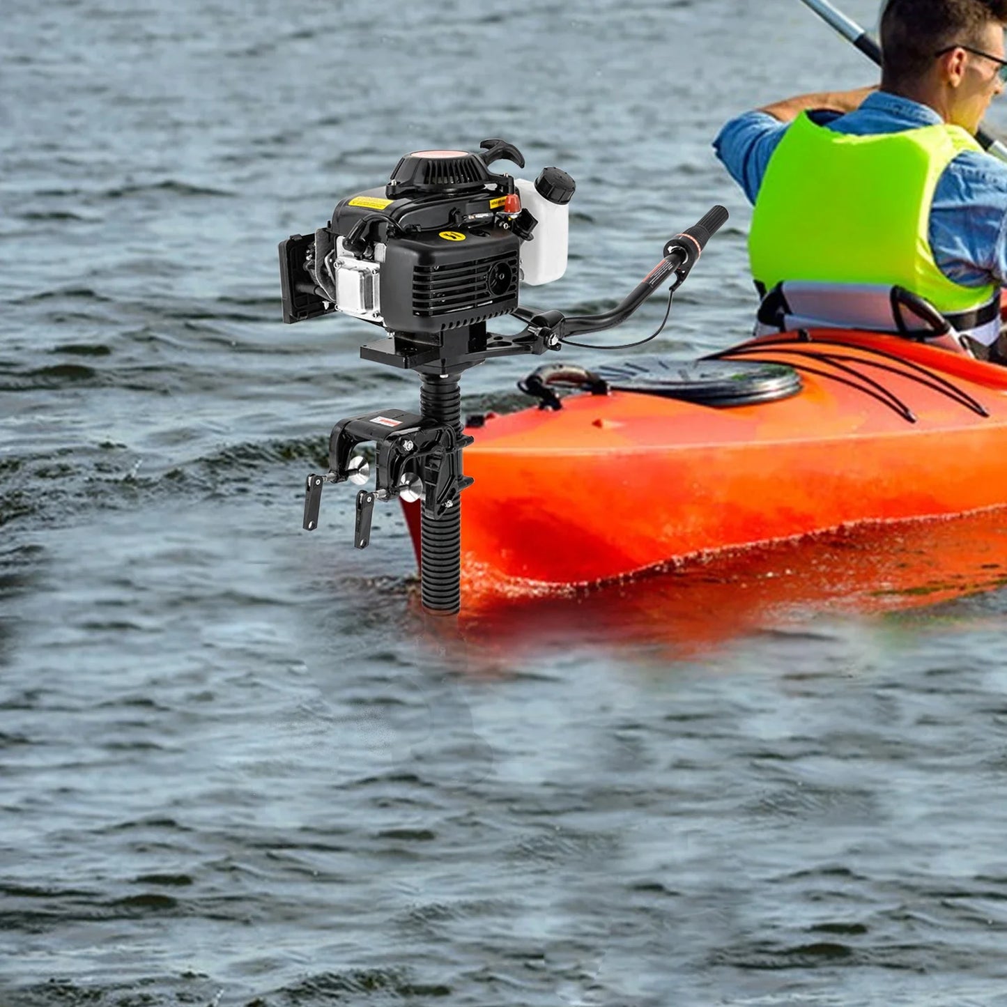 4-Stroke 4HP Outboard Motor Short Shaft, 55CC 5500RPM Heavy Duty Fishing Boat Engine with CDI Ignition System and Wind Cooling, Inflatable Boat Motor for Fishery Production, Water Rescue