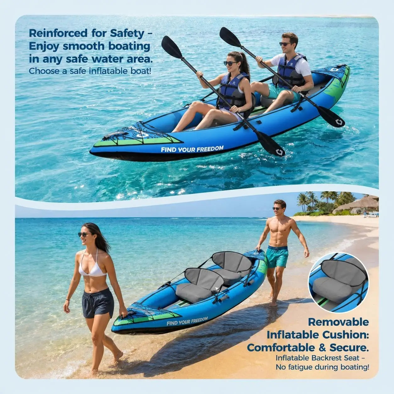 Heavy-Duty PVC Tandem Inflatable Kayak with Adjustable Seats & Backrest, Aluminum Paddles, High-Output Pump – Portable Fishing & Recreational Kayak for Adults & Kids, Ideal for Lake, River & Ocean