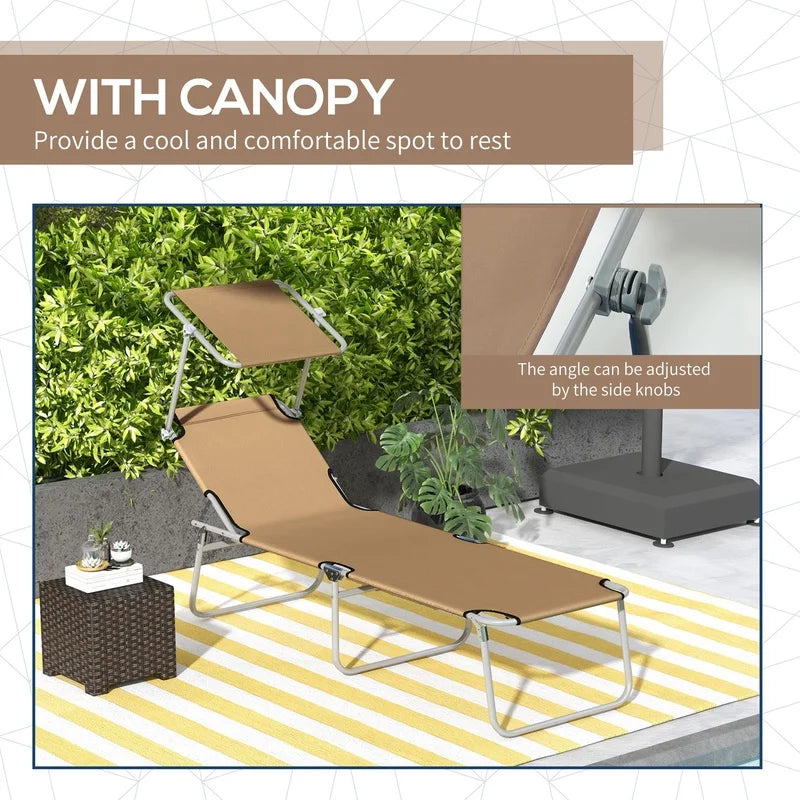 Outsunny Adjustable Folding Lounge Chair with Sun Shade for Beach Camping Backyard Use