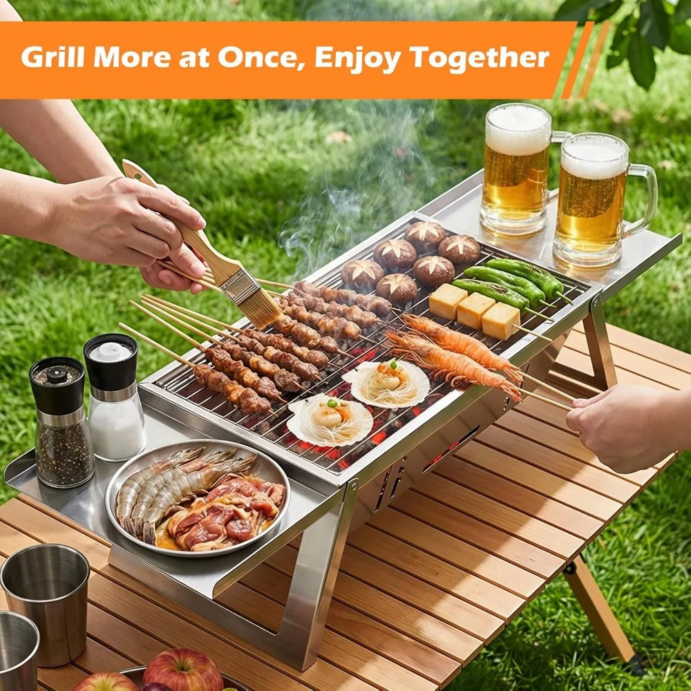 Compact Foldable Charcoal Grill with 4 Level Heat Control Portable Outdoor BBQ for Camping Picnic Garden Travel