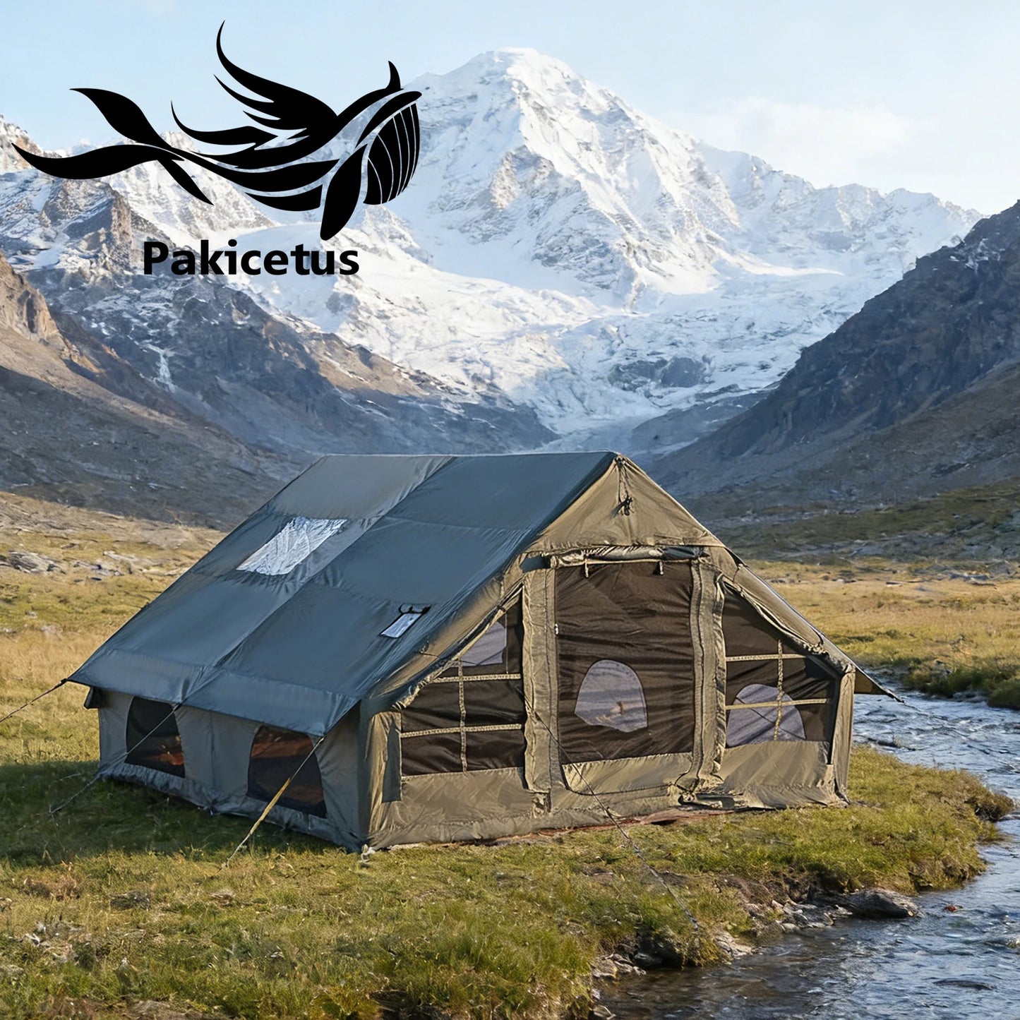 PAKICETUS Upgraded Inflatable Tent, Hunting Visualization Tent, No Assembly Glamping House, With Air Pump, Tear-proof Zipper, 5-8 Person All Season Outdoor Camping Shelter