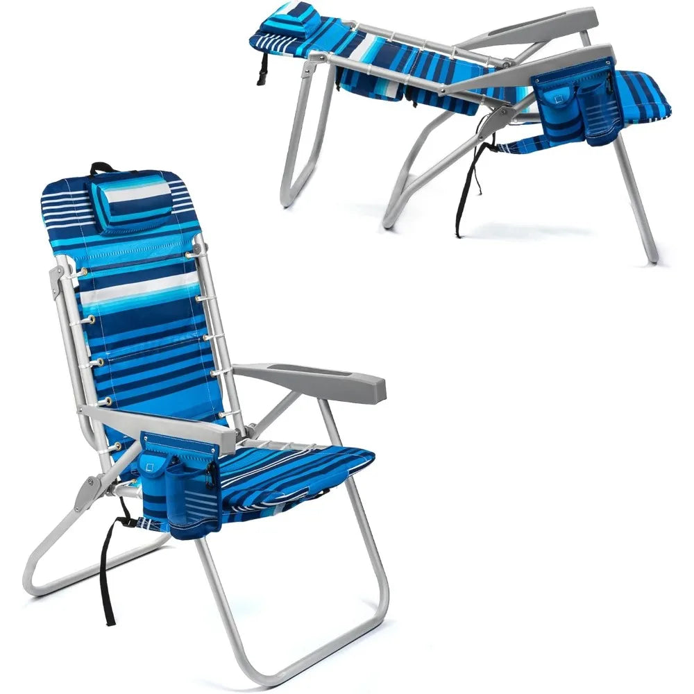 Folding Tall Backpack Beach Chair with 5 Positions, Towel bar, Cooler and Storage Pouch, Cup Holder and Phone Holder Customized