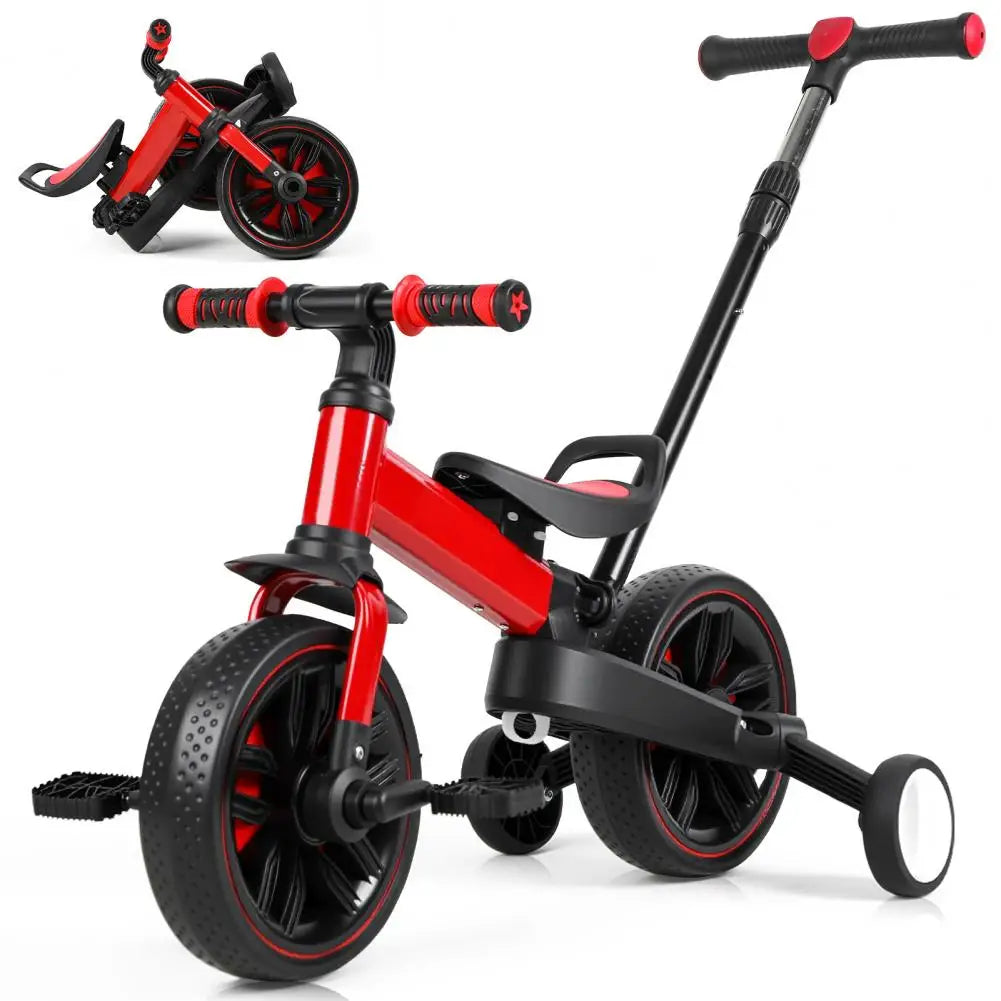 Kids Balance Bike 2-5 Years 6 in 1 Folding Push Bicycle with Training Wheels Pedals Brakes Kickstand for Boys Girls