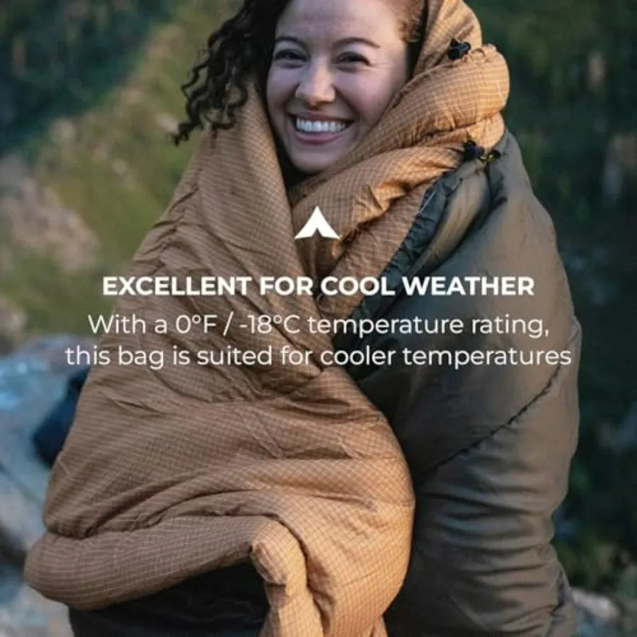 Camping sleeping bag for adults and kids, polyester shell, black, 25F/20F/0F rated, all-weather warmth with travel sack include