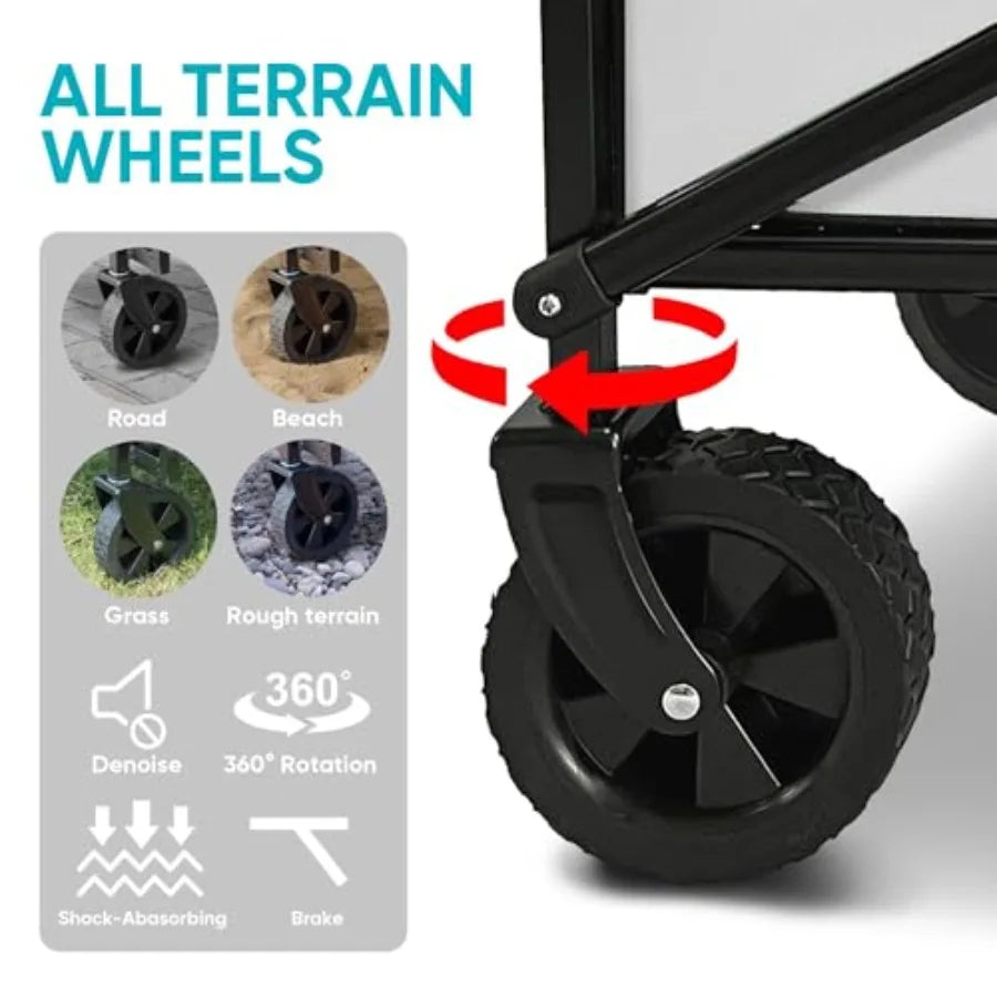 Collapsible Foldable Wagon, Beach Cart Large Capacity, Heavy Duty Folding Wagon Portable, for Outdoor Sports, Shopping, Camping