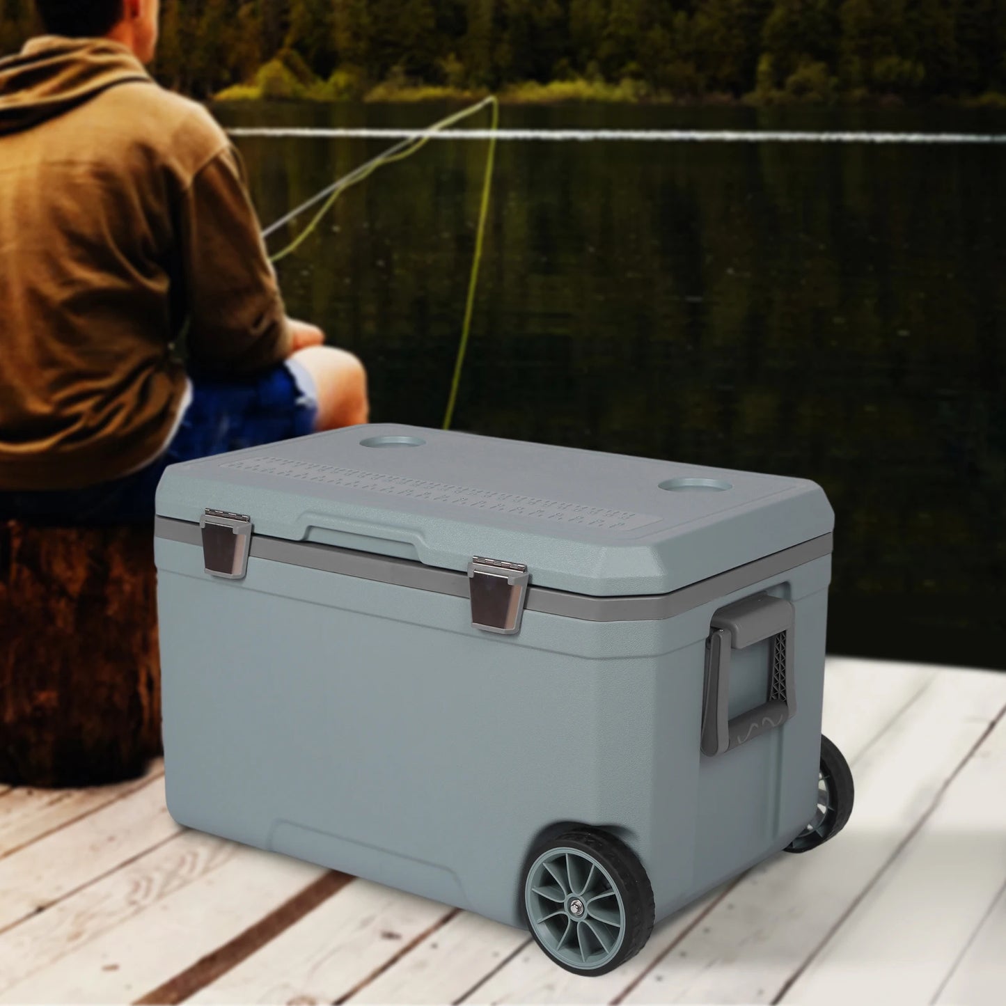 70L Camping Cooler Keep Food Warm 30 Percent Lighter Than Rotomolded with Handle for Beach Drink Beverage Camping Picnic Fishing