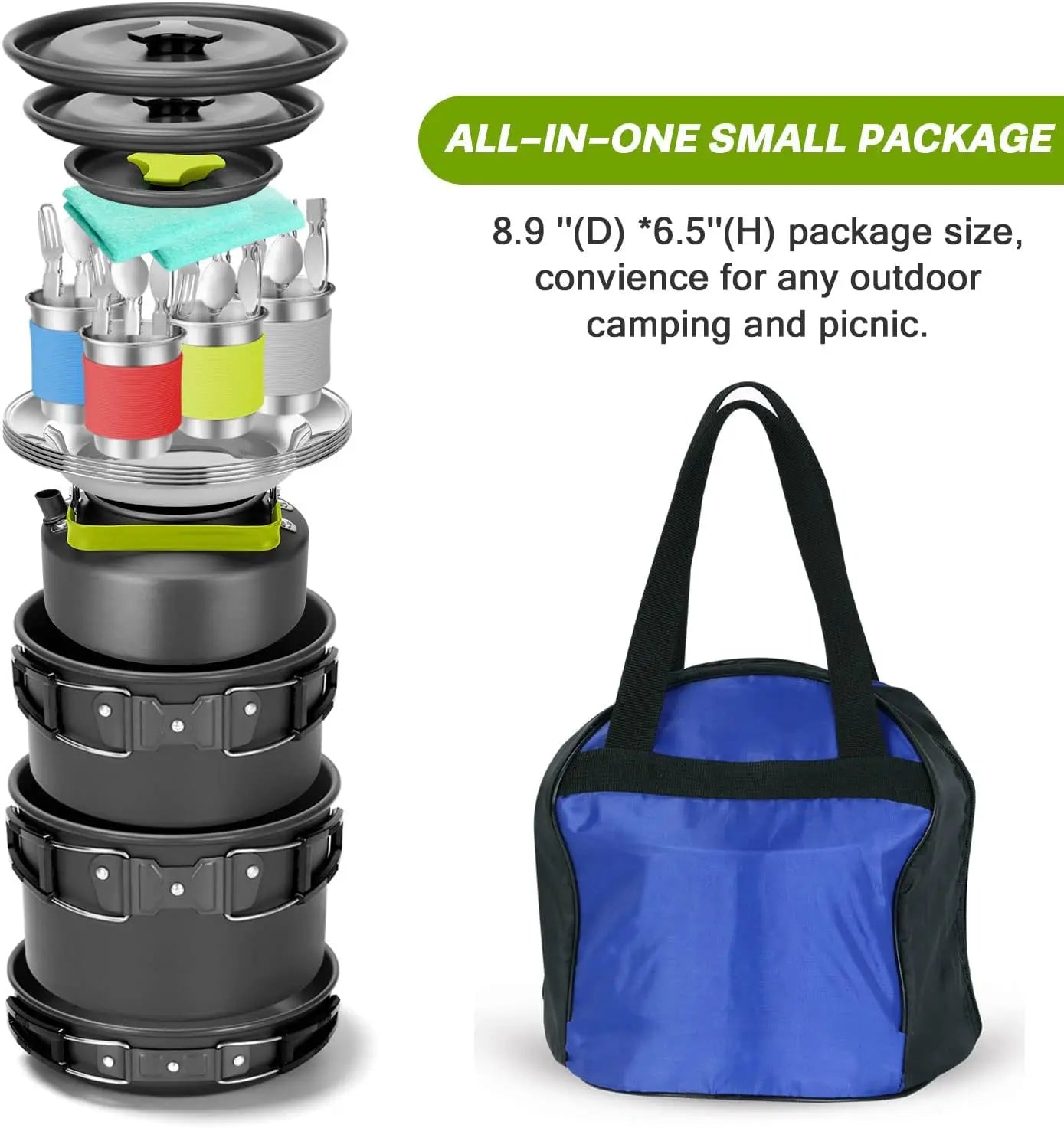 29pcs Camping Cookware Mess Kit, Non-Stick Lightweight Pots Pan Kettle, Collapsible Water Container and Bucket, Stainless Steel