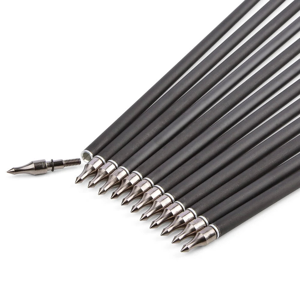 12pcs Archery Carbon Arrow SP500 Mixed Carbon 3 Inch Rubber Feather 100Grain Target Point for Compound Bow Shooting Hunting Acc