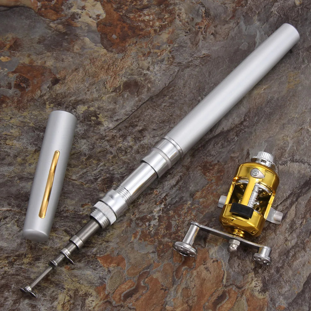 Fishing Rod Reel Combo Set Mini Telescopic Pocket Pen Fishing Rod Pole Pen Fishing Pole Kit for Outdoor River Lake Fishing