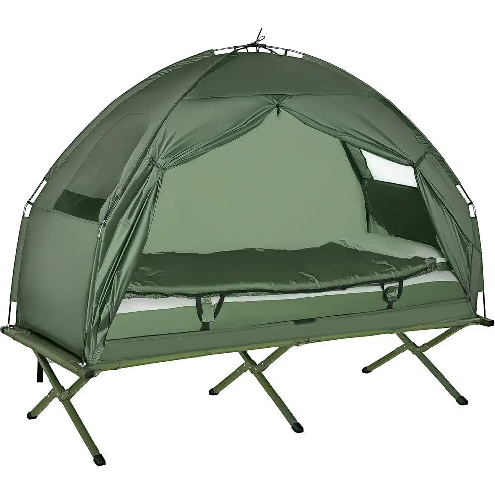 Camping Tent Cot, 6-in-1 olding Tent Cot Combo with Mattr, Pillow, Sleng Bag, Bed Cover, Roller Carrying Bag, O Ground Travel Ca