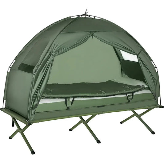 Camping Tent Cot, 6-in-1 olding Tent Cot Combo with Mattr, Pillow, Sleng Bag, Bed Cover, Roller Carrying Bag, O Ground Travel Ca