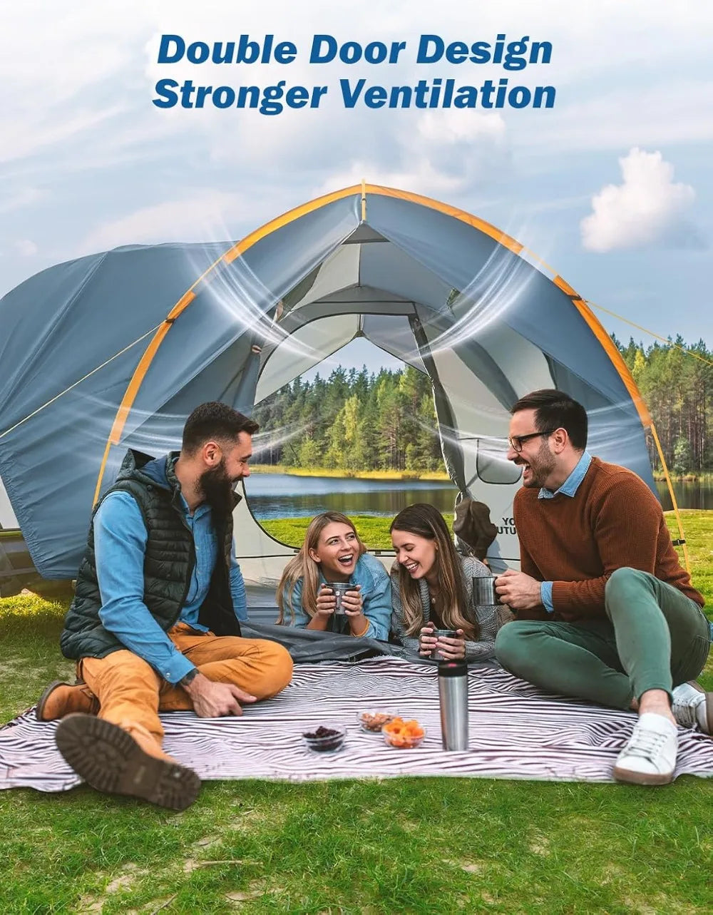 SUV Tent for Camping with Rainfly, Double Door Design, Aluminum Poles, Waterproof PU2000mm, Orange, 4-8 Person