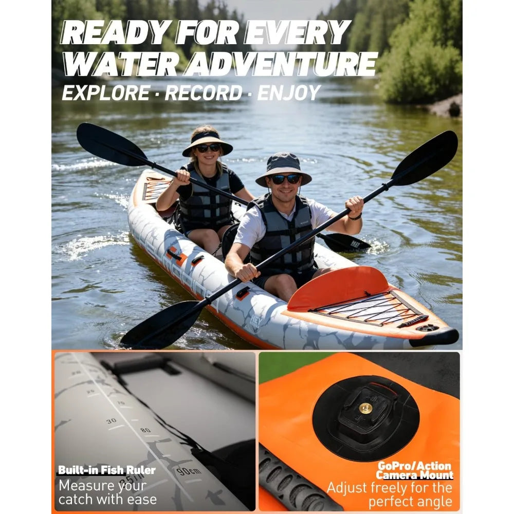 Inflatable Tandem Fishing Kayak for 2 Adults, Portable Touring Canoe with Dual Floats & Drop-Stitch Floor, Custom