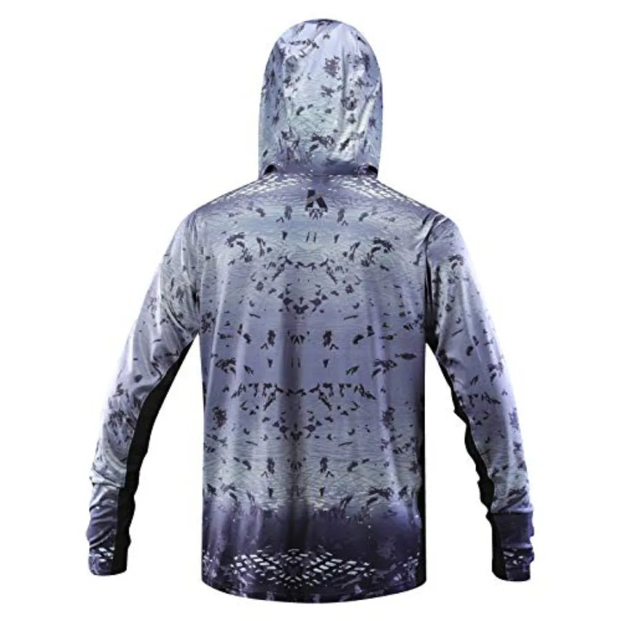 Performance Fishing Hoodie with Face Mask UPF50 Sunblock Shirt Hooded Long Sleeve with Drawstrings Pocket