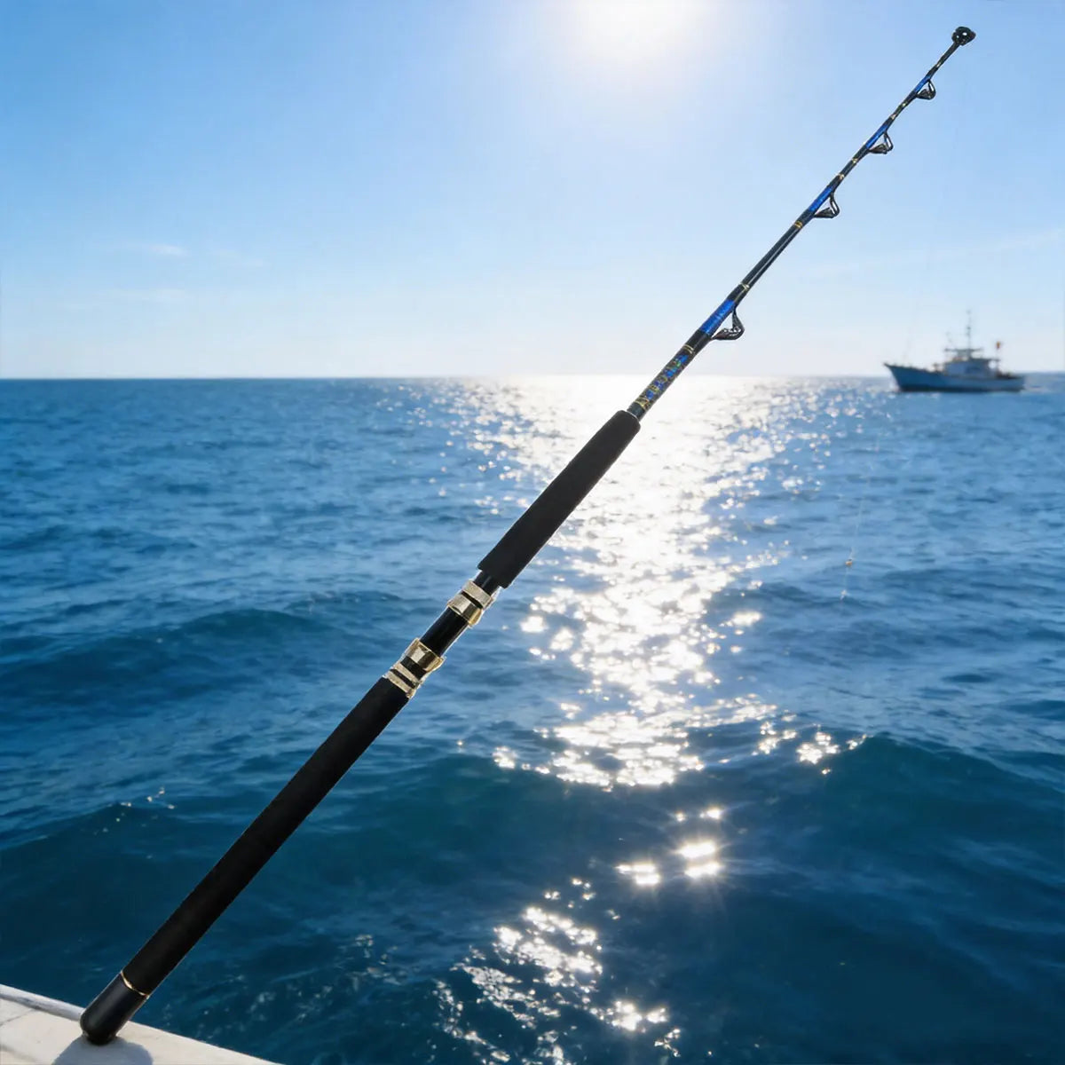Portable boat fishing tow rod, tuna boat fishing rod, deep-sea fishing tow rod, spliced two-stage fishing rod