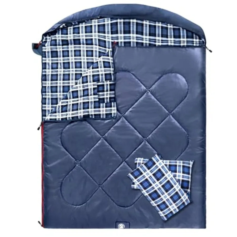 Double Sleeping Bag for Adults with 2 Pillows, Camping Sleeping Bags Flannel Cotton 2 Person Sleeping Bags XXL Queen Size Sleep