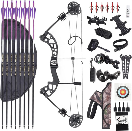 Compound Bow Set 30-60lbs for for Pull Beginner and Teens Right Handed,19"-30" Draw Length,320 FPS Speed,Hunting Bow Archery Set