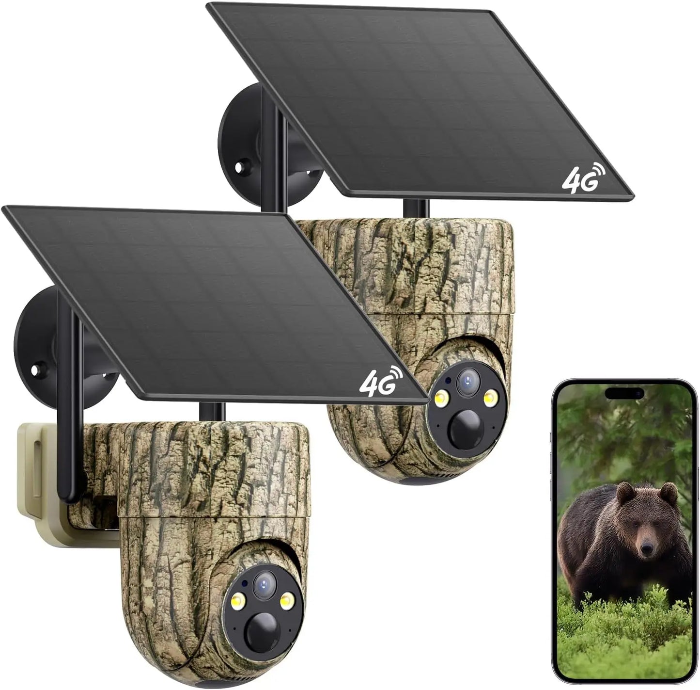 4G LTE Cellular Trail Camera with 360° 2K Live Streaming, SIM Card Included, Low-Glow Night Vision, Solar Powered, Instant Alerts, Dual Storage Options, No WiFi Needed for Hunting & Trail Use