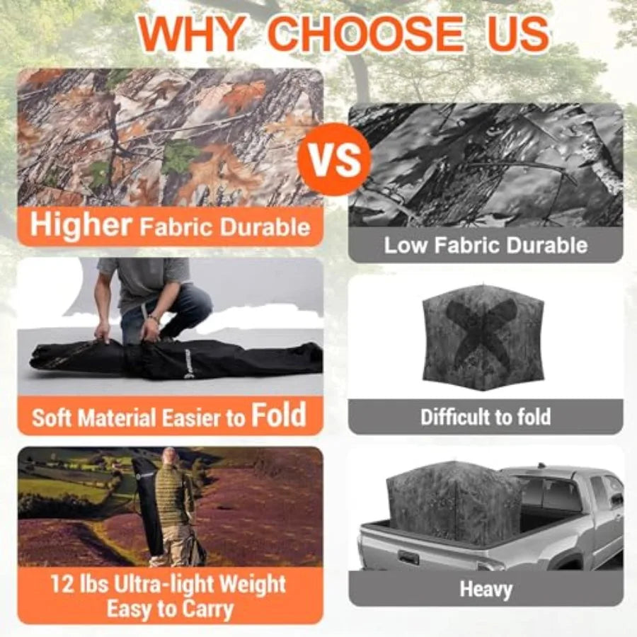 Hunting Blind/ Ground Blind 2/3 Person Soft Material Pop-Up Camouflage Tent Easy-Fold Portable Concealed Shelter with Carrying