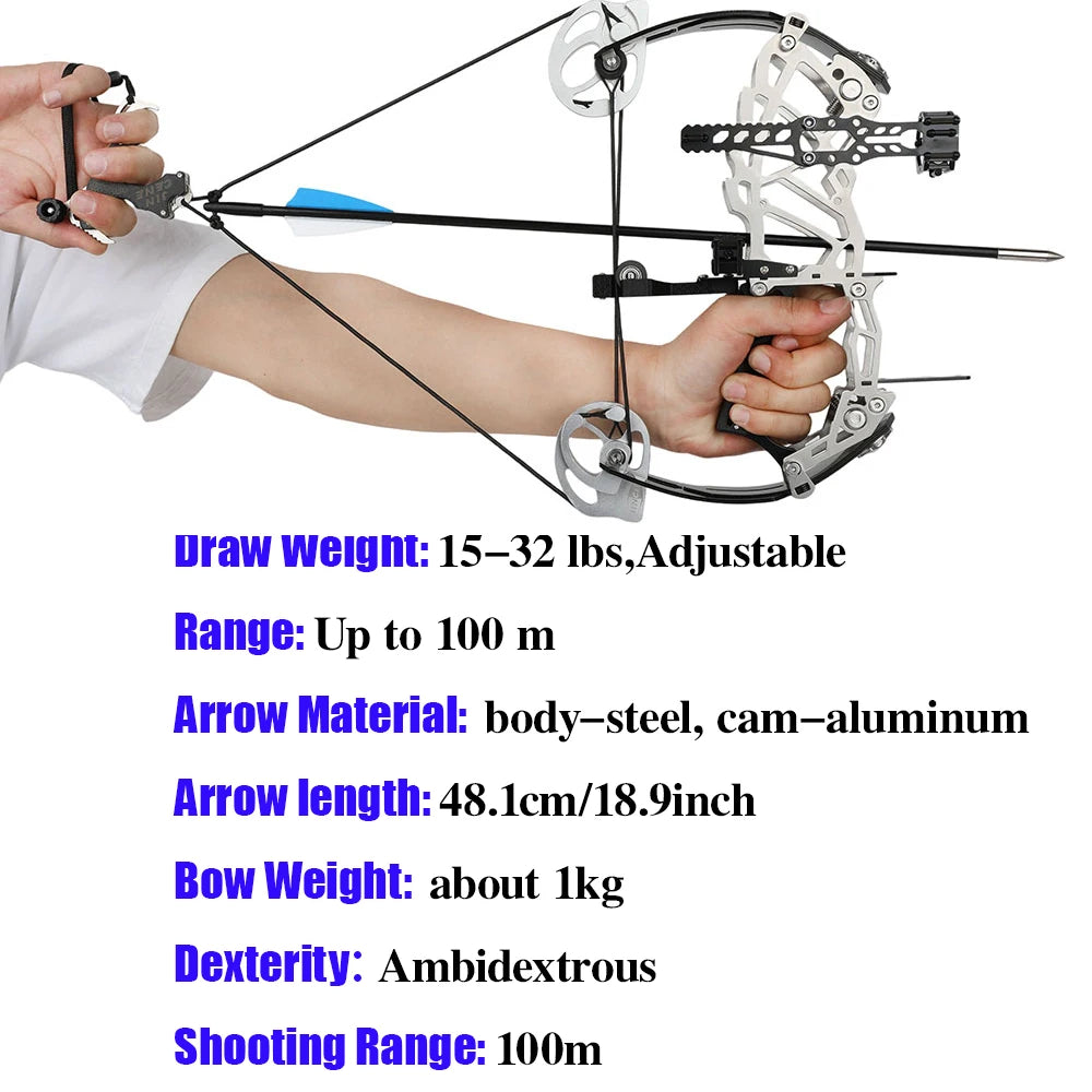 Right Hand Compound Bow 15-32lbs Adjustable Carbon Fiber Grip Target Practice Beginners Teen Youth Archery Shooting Pulley Bow