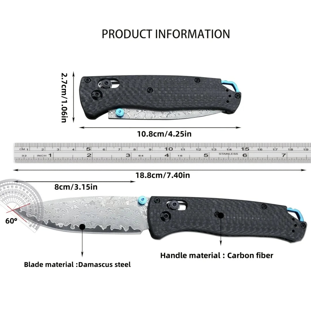 535 Folding Pocket Knife with Carbon Fiber Handle and Damascus Steel Blade, Factory Direct Wholesale & Retail, Custom Logo Engraving Available, US Warehouse Fast Shipping, Exquisite EDC Knife, Perfect Collectible Gift for Kni