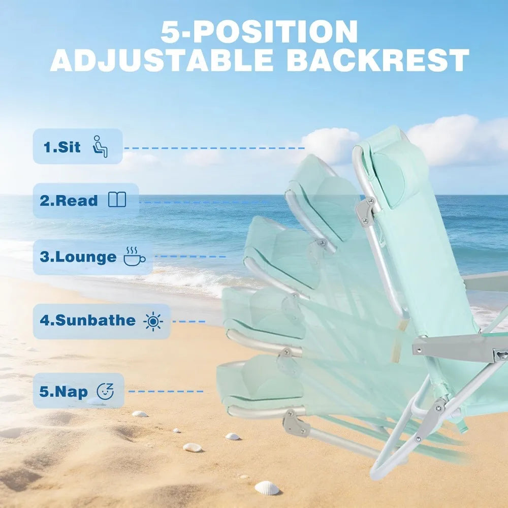 Extra Wide Low Beach Chair 5 Position Lay Flat 500 LBS Heavy Duty XL Portable Folding Camping Chair with Cup Holder for Outdoor
