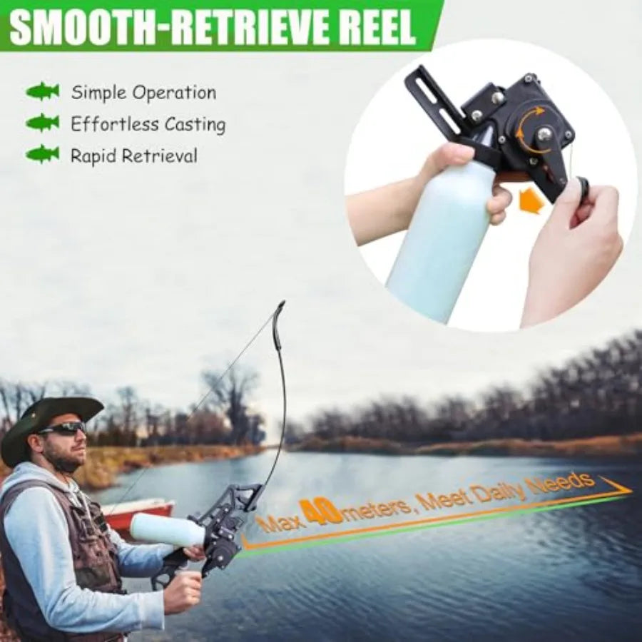 Recurve Bow Fishing Combo Kit Archery and Arrow Set for Adults Beginner with 40 Meters Bowfishing Reel Bottle Portable Bow Bag