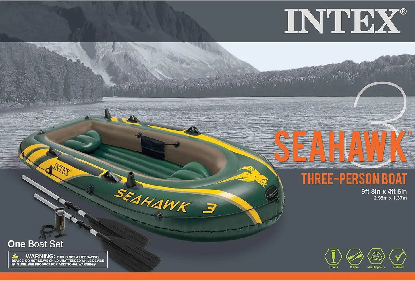 Inflatable Boat Set for 3 Persons, Includes 2 Aluminum Oars and Air Pump, 2-Piece Pack