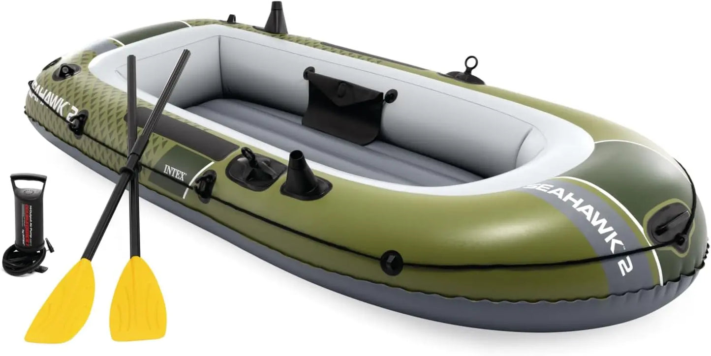 Inflatable Fishing Boat Set with Oars, Pump, Rod Holders & Gear Pouch for 2 Adults